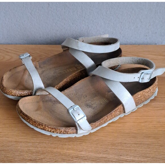 Birkenstock Shoes - Birkenstock Daloa Women’s Size 5 Sandals Silver EU 36 Narrow Ankle Strap Flat